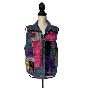 Susan Bristol Women’s L Mixed Fabric Multi Color Patchwork Denim Vest Boho